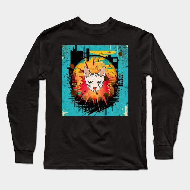 Sphinx Cat Modern Pop Art Urban Long Sleeve T-Shirt by Evokative Wear